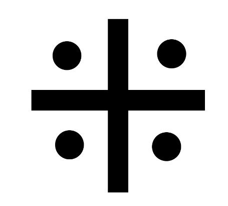 less than or equal to. . Cross with 4 dots meaning
